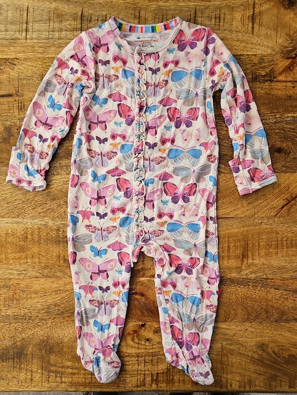 Magnetic Me "All A-Flutter" Butterfly Ruffle Footie Pajamas - 3-6 Months